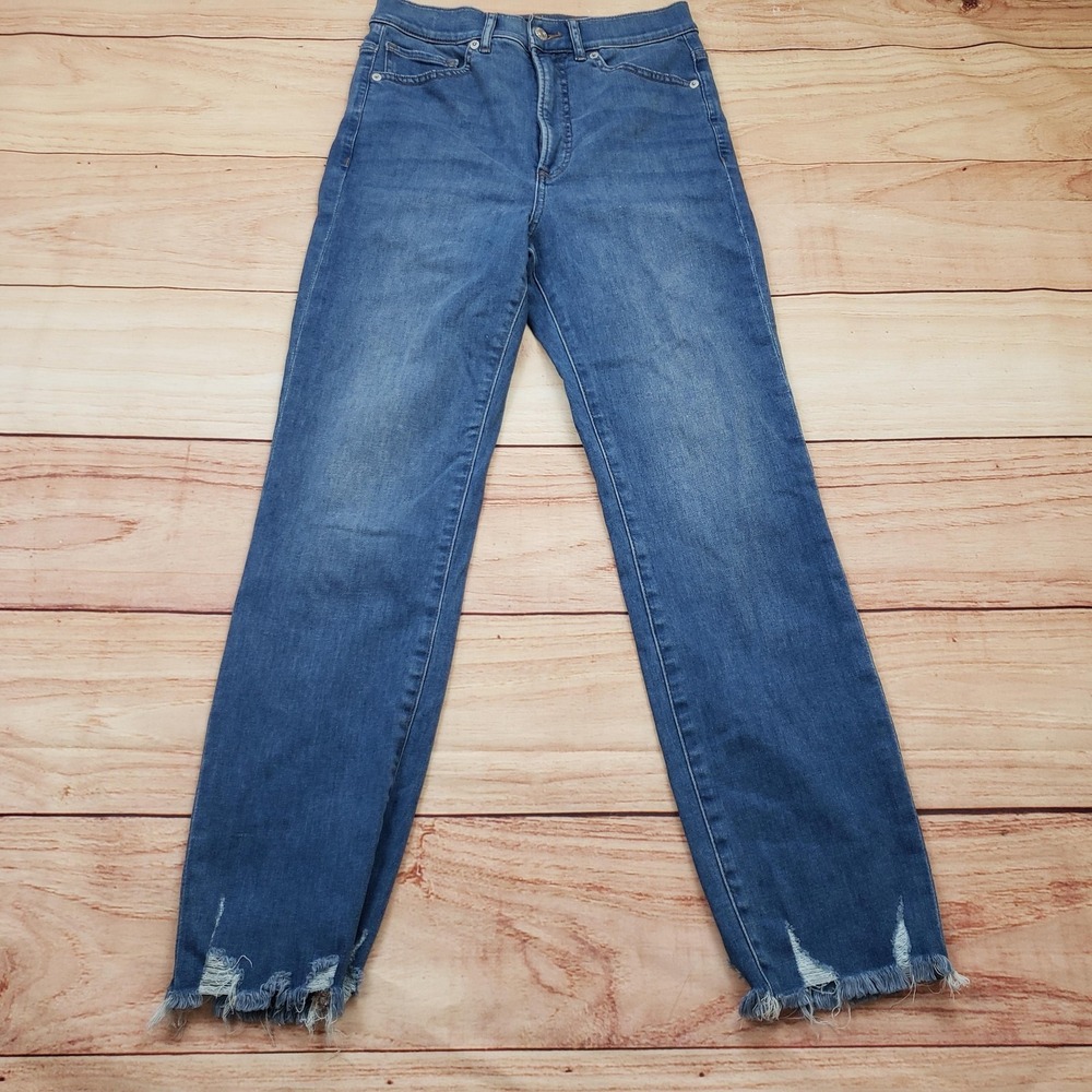 Express Jeans Womens 6R Slim Super High Rise Distressed Frayed Hem‎ Denim Pants